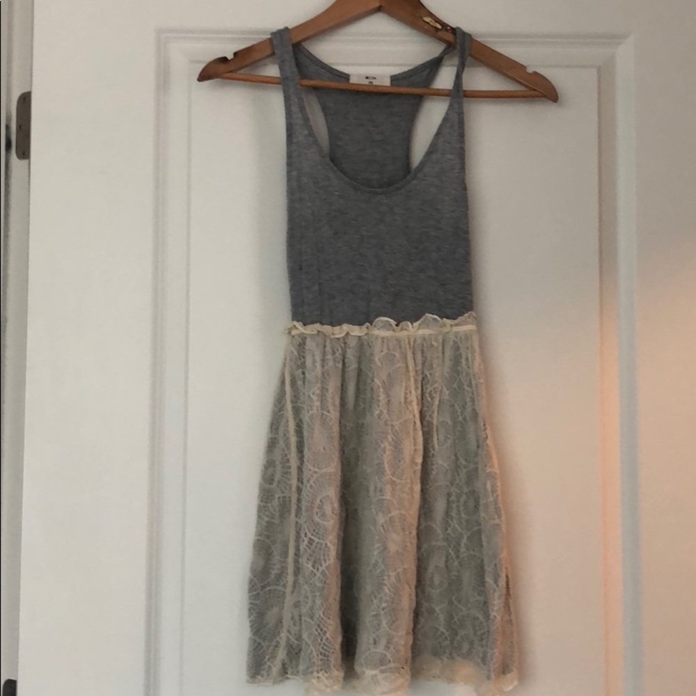 Grey, lace bottom detail tank dress